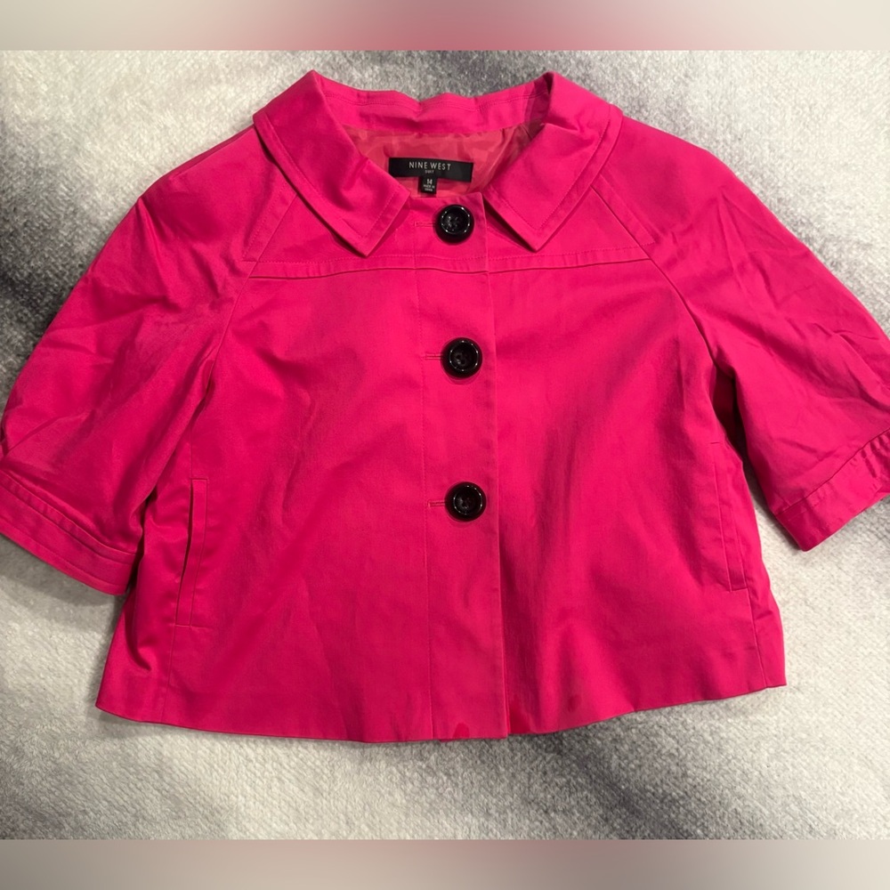 Nine West Pink‎ Fuchsia Cropped Button Pleated Back Jacket Blazer  14 Large L